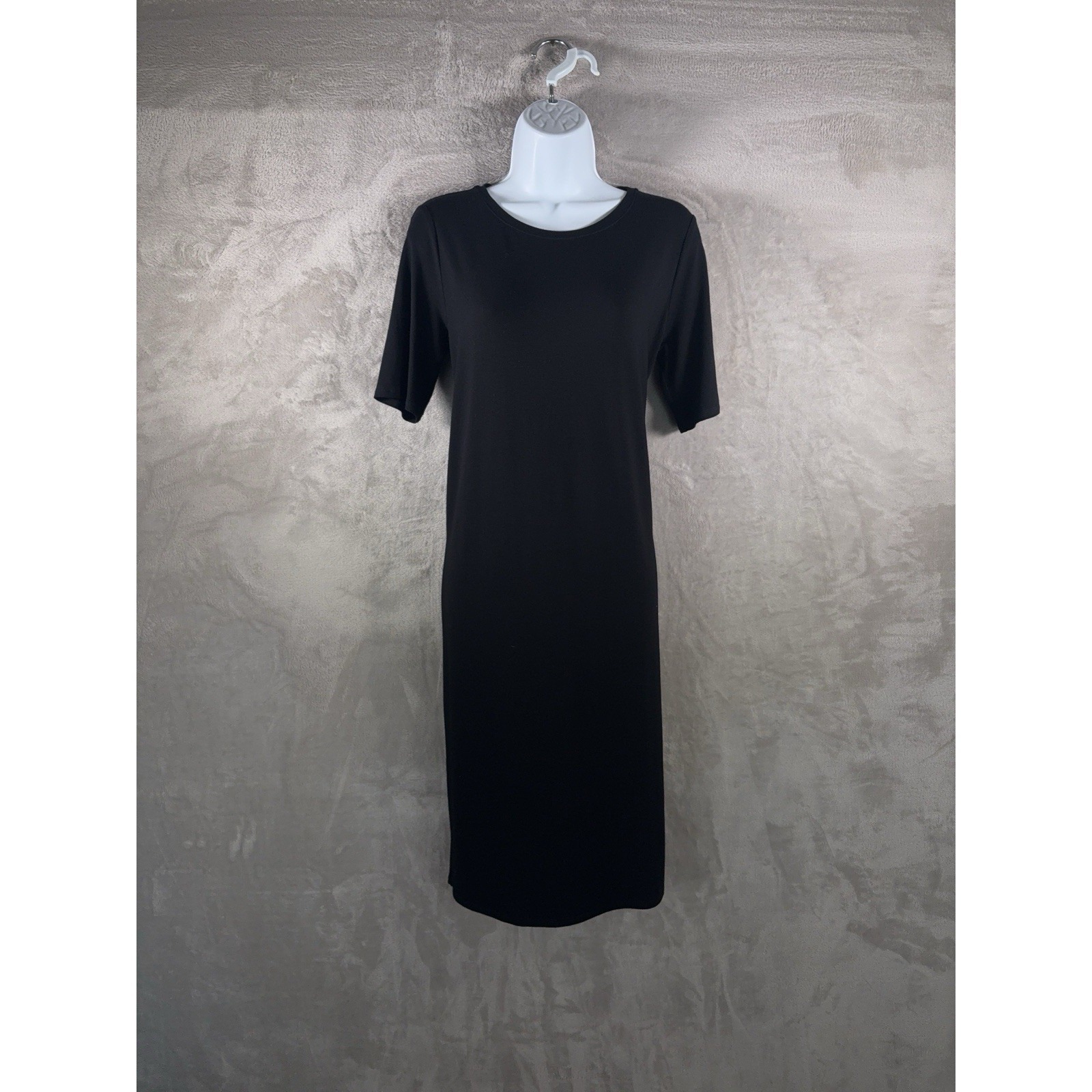Eileen Fisher Dress Womens Size Xs Black Midi Shift Stretch Minimalist